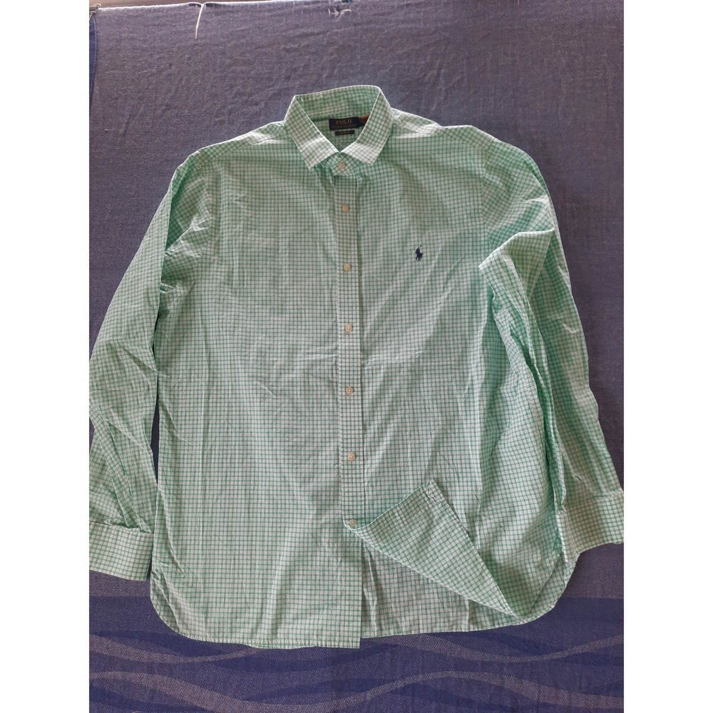 Polo Ralph Lauren Mens Custom Fit Gingham Button Down Shirt Green White Size 18